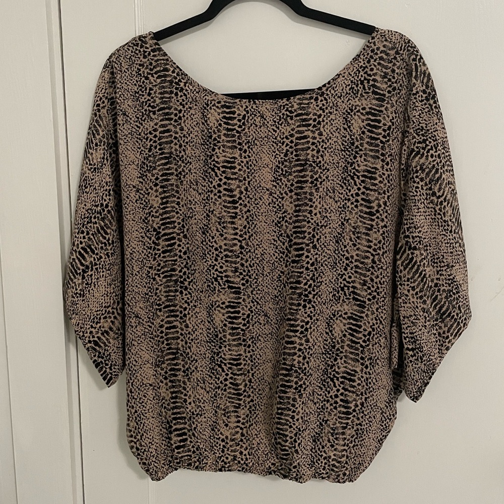Tart Silk Beige and Black Snake Print Dolman Sleeve Reversible Top